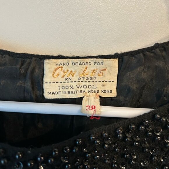 Vintage Black Wool Hand Beaded Sequined Women's Top Size L British Hong Kong - Picture 3 of 4